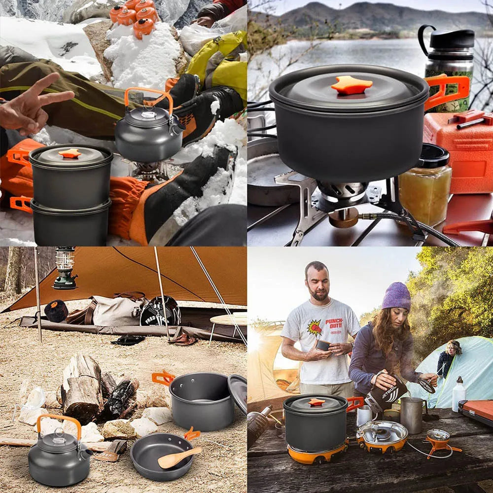 Leichtes, faltbares Camping-Kochset für 2–3 Personen. Perfekt für Outdoor-Kochen unterwegs. Kompakt, robust & platzsparend – inkl. Transporttasche.