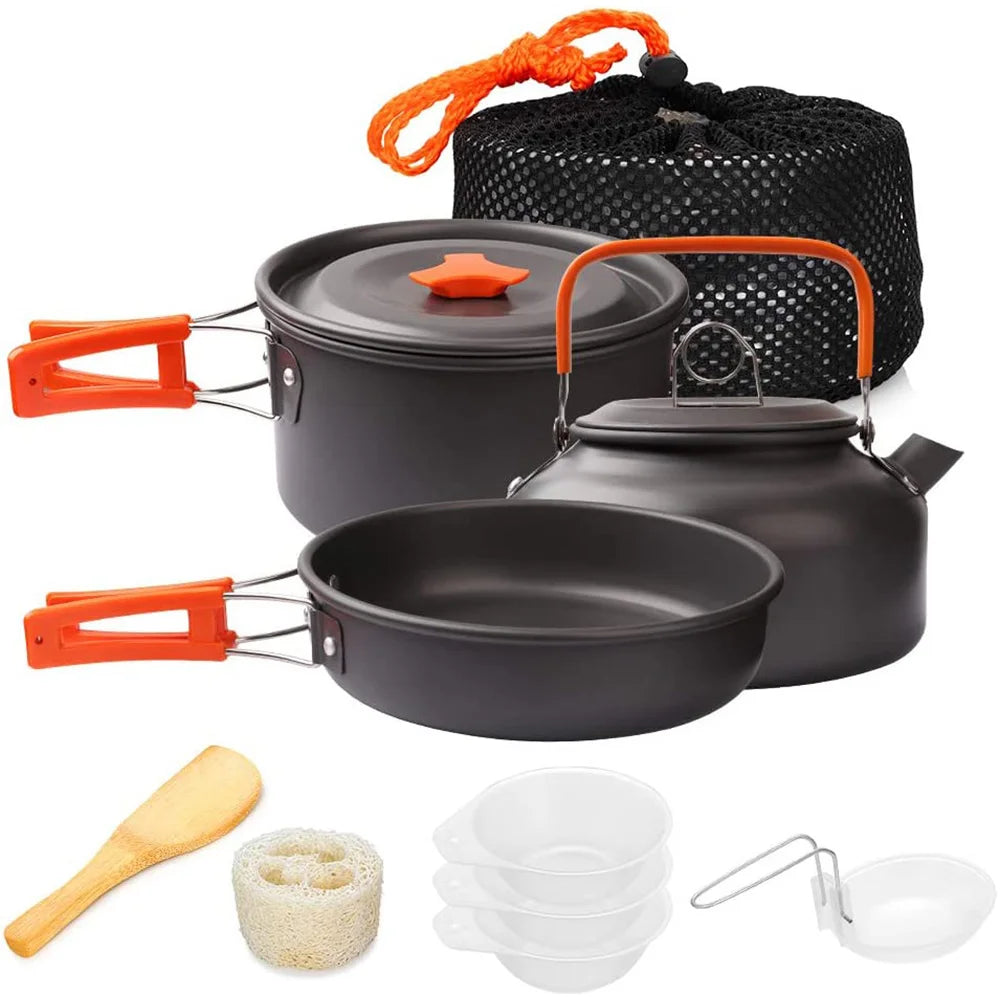 Leichtes, faltbares Camping-Kochset für 2–3 Personen. Perfekt für Outdoor-Kochen unterwegs. Kompakt, robust & platzsparend – inkl. Transporttasche.